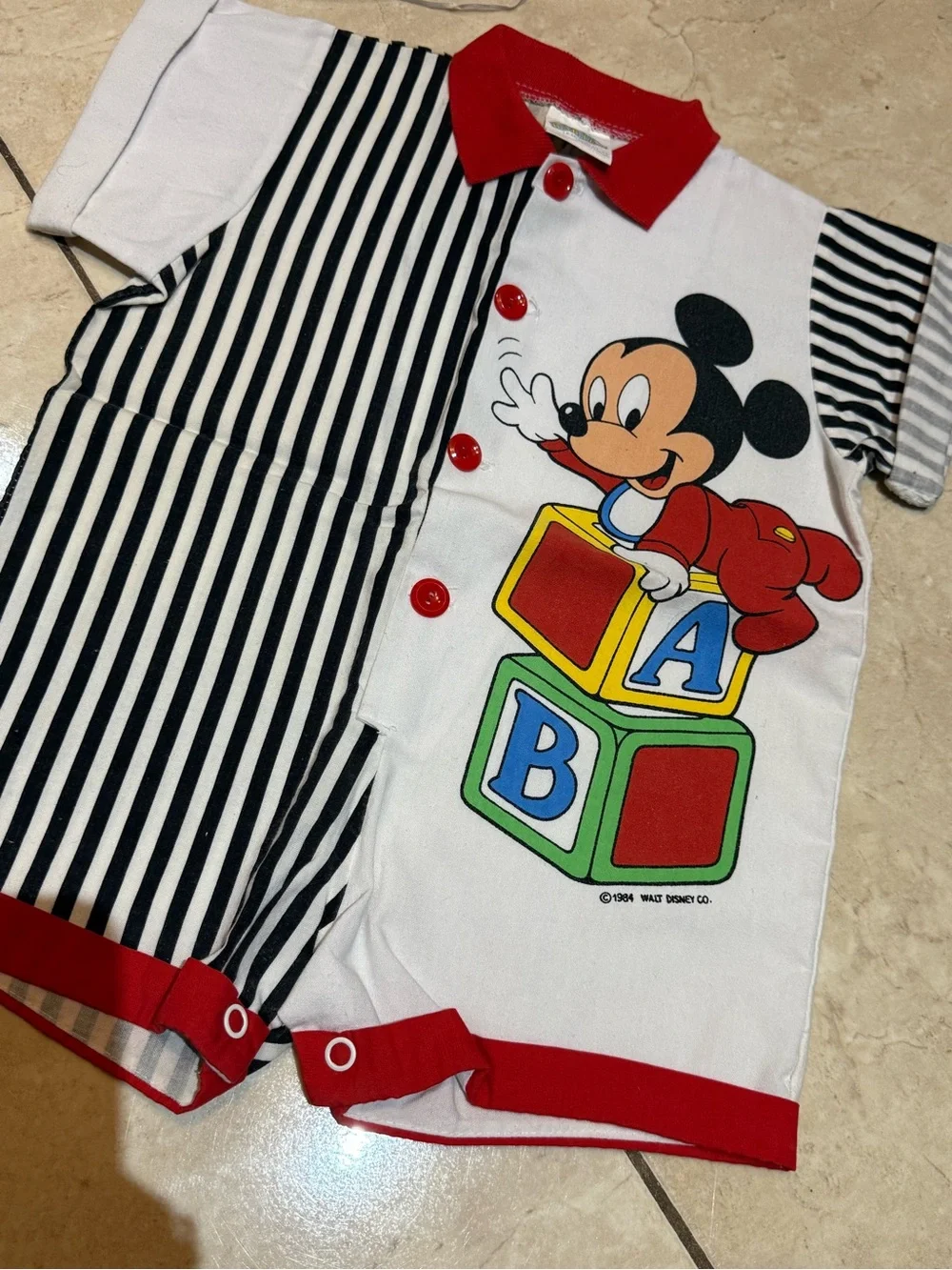 Disney Black White Red Striped Mickey Mouse One-Piece